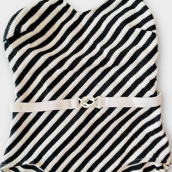 NWT Vintage 70s 80s Jantzen Striped Belted Retro Pinup Bodycon Swimsuit 16 USA - Picture 5 of 16